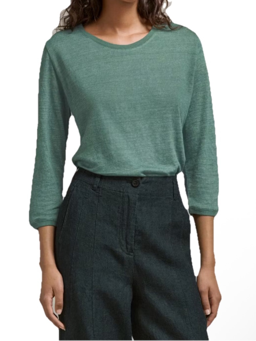Poetry Round Neck 100% Linen Top Women’s Size US 12 In Dark Jade 3/4 Sleeve VT23